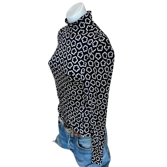 Tory Burch Black White Flower Top SIZE 8 Bodycon Long Sleeve Mockneck Silk $448 - Picture 9 of 13